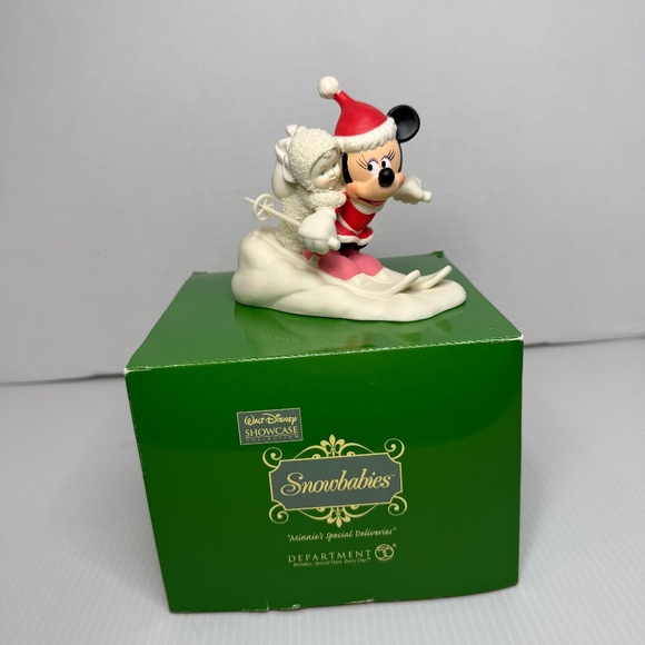 Dept 56 Snowbabies Minnie Mouse Special Delivery Skiing Disney Showcase Orig Box